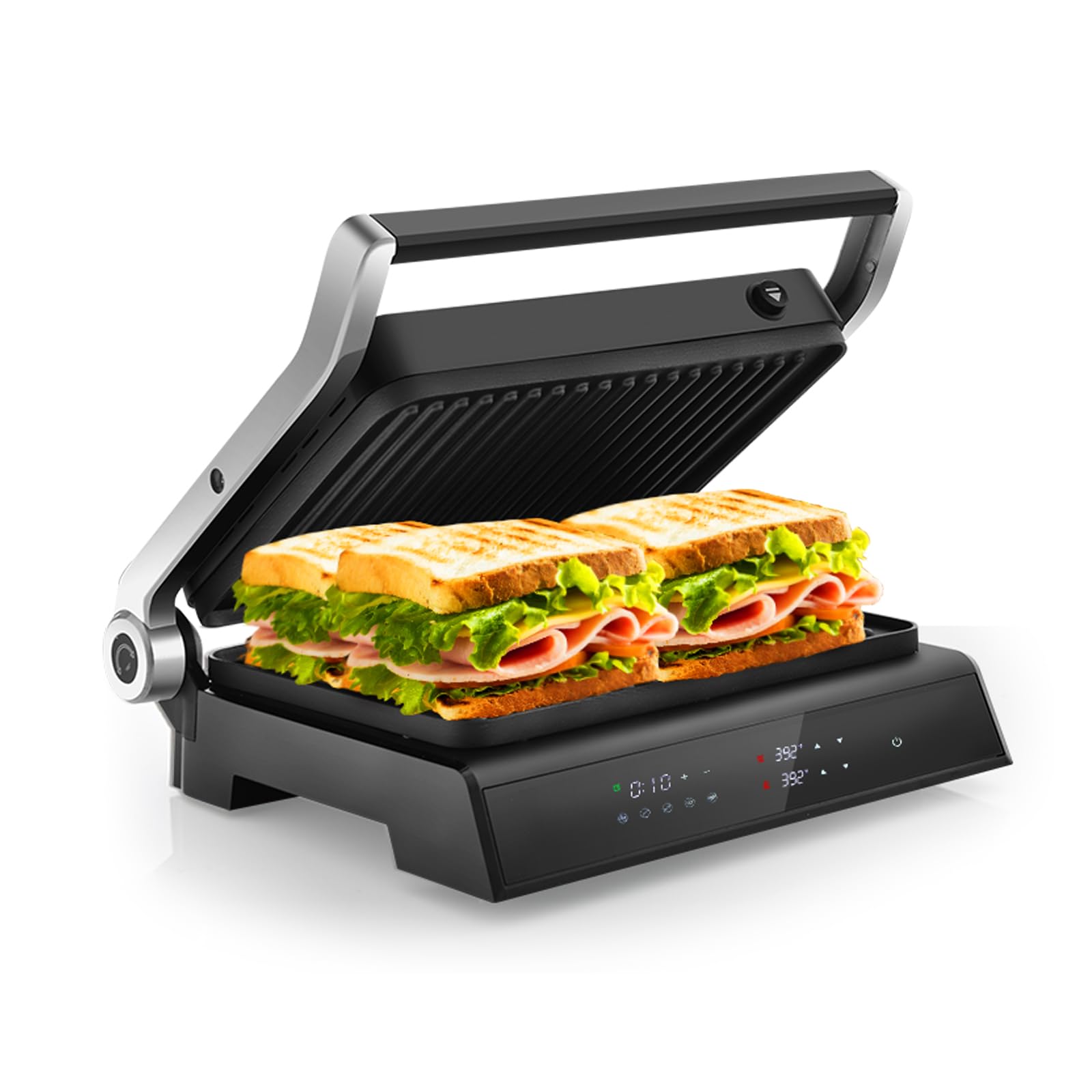 KOTEK Panini Press Sandwich Maker, 1200W 4 Slice Sandwich Toaster, Removable Drip Tray &amp; Non-Stick Coated Plates, Open 180°, 3-In-1 Electric Indoor Grill w/5 Auto Modes, Temperature Control &amp; Timer
