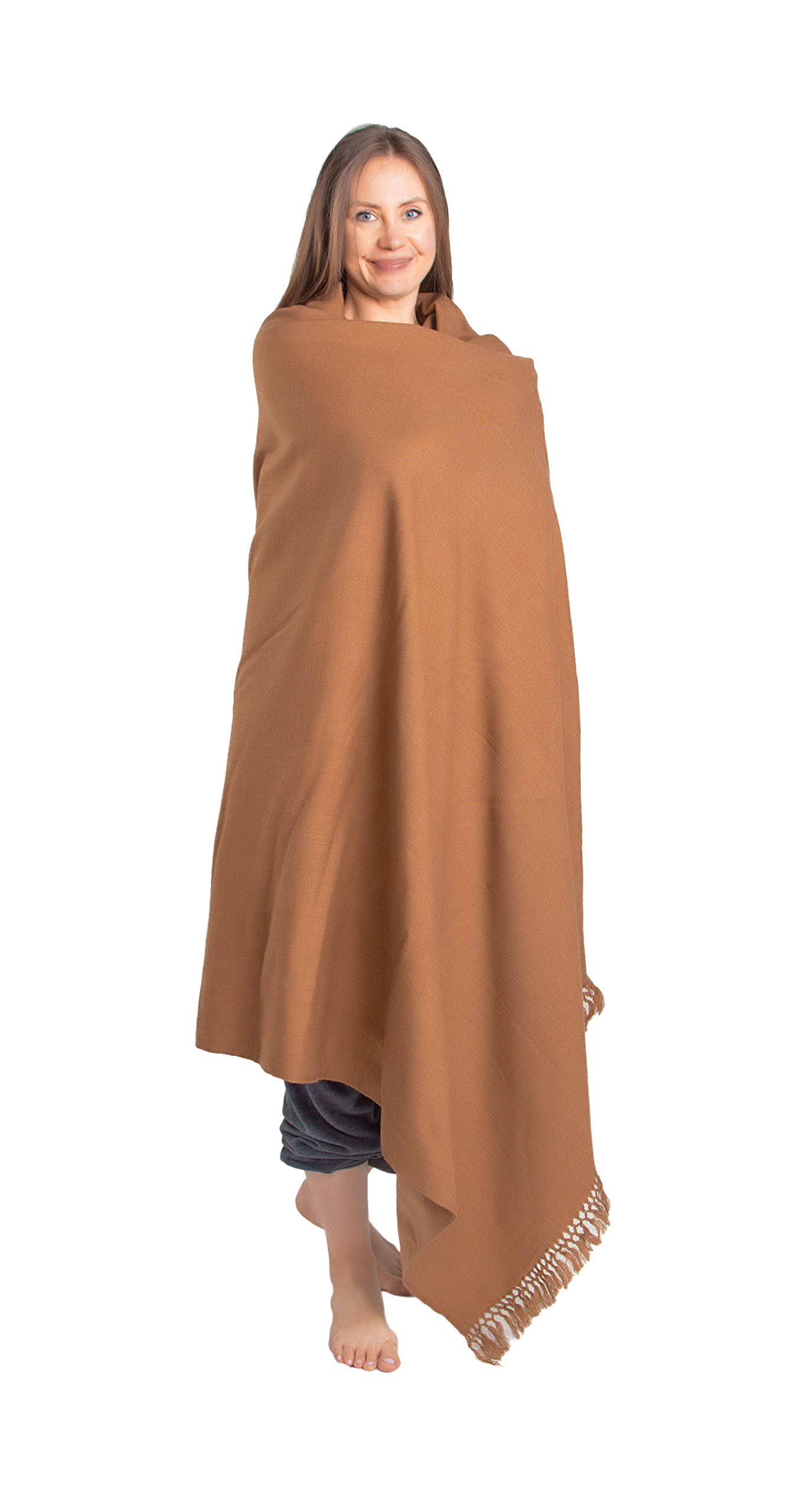 Om Shanti Crafts Women's Sand Brown Meditation Shawl Or Meditation Blanket, Shawl/Wrap, Oversize Scarf/Stole. Large. Unisex., 8' X 4'