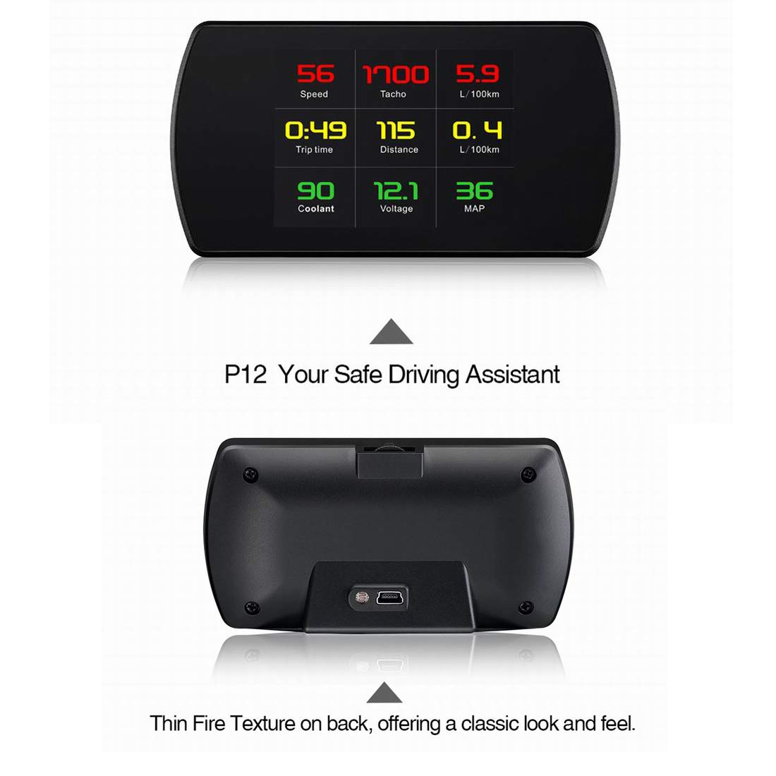 P12 TFT LCD Display HUD Head Up Display OBD2 Auto Head Up Sistema di Allarme Velocita' del proiettore Strumento diagnostico Parabrezza Display