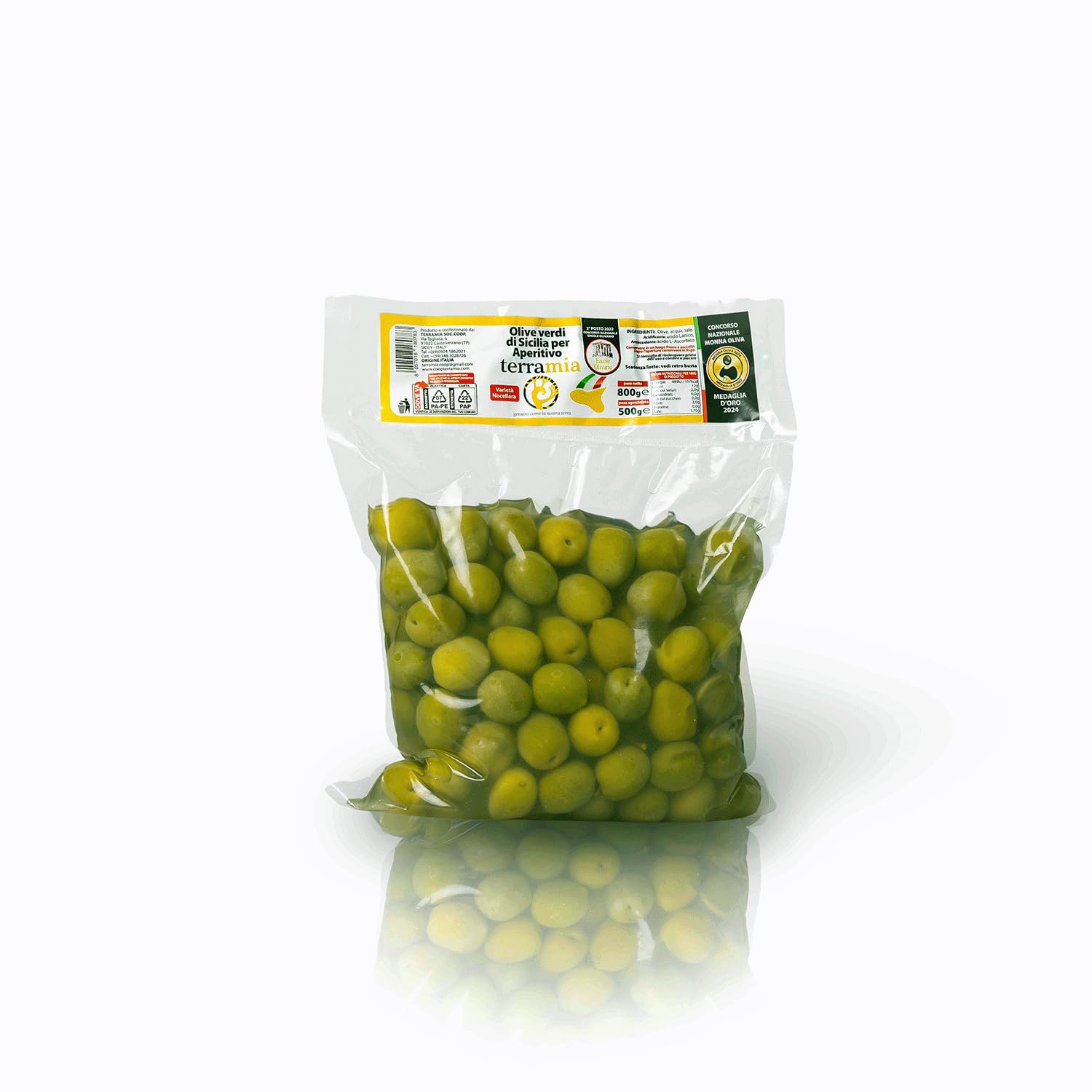 Terramia Olive Verdi Dolci di Sicilia "Nocellara" Denocciolate in Salamoia – Prodotto Artigianale da Azienda Premiata Ercole Olivario e Monna Oliva, Formato Scorta 2kg (4 B