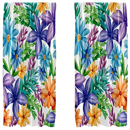 Paneles de cortina floral azul y amarillo de 55x84" que iluminan tu dormitorio 2