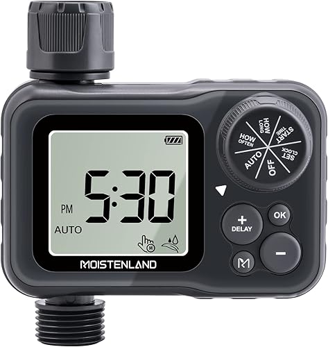 Moistenland Temporizador de aspersores, temporizador de agua para manguera de jardín, temporizador de manguera de agua al aire libre, con sistema de