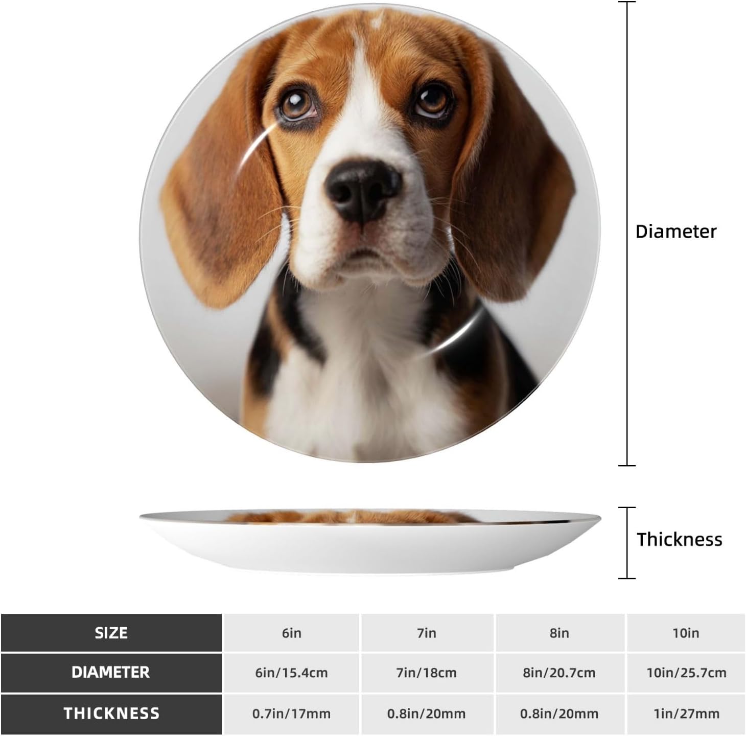 Bone China Decorative Plate with Display Cute Beagle Dog Ceramic Plates Crafts Art Decor Dessert Plate Ceramic Ornament Porcelain Plates for Living Room Kitchen Table Home Decor