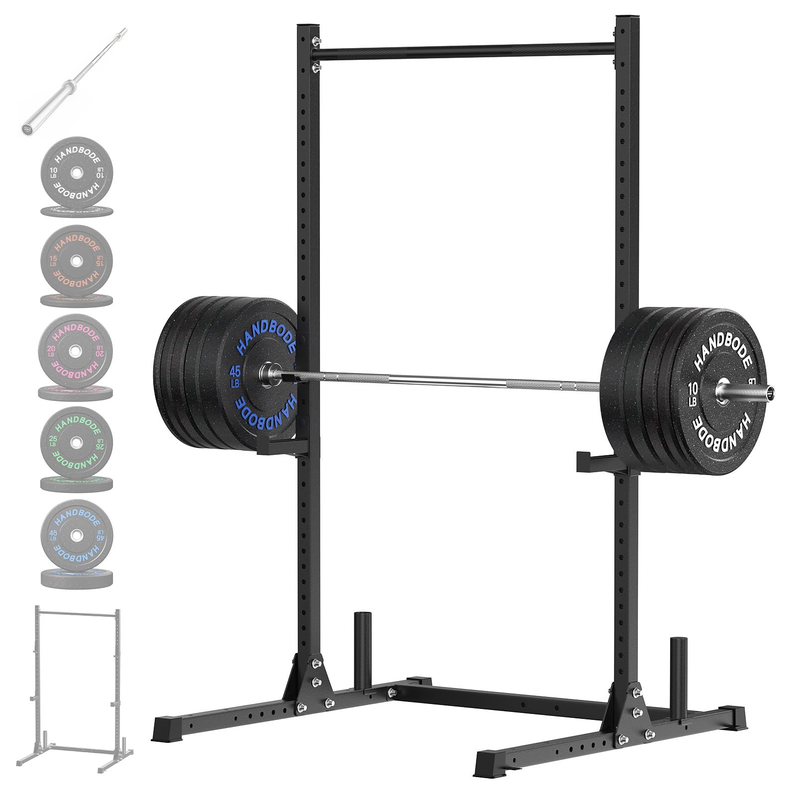 HANDBODE Squat Rack, 7ft Barbell, Weight Plates Set 230 lb, Home Gym Equipment, Silver