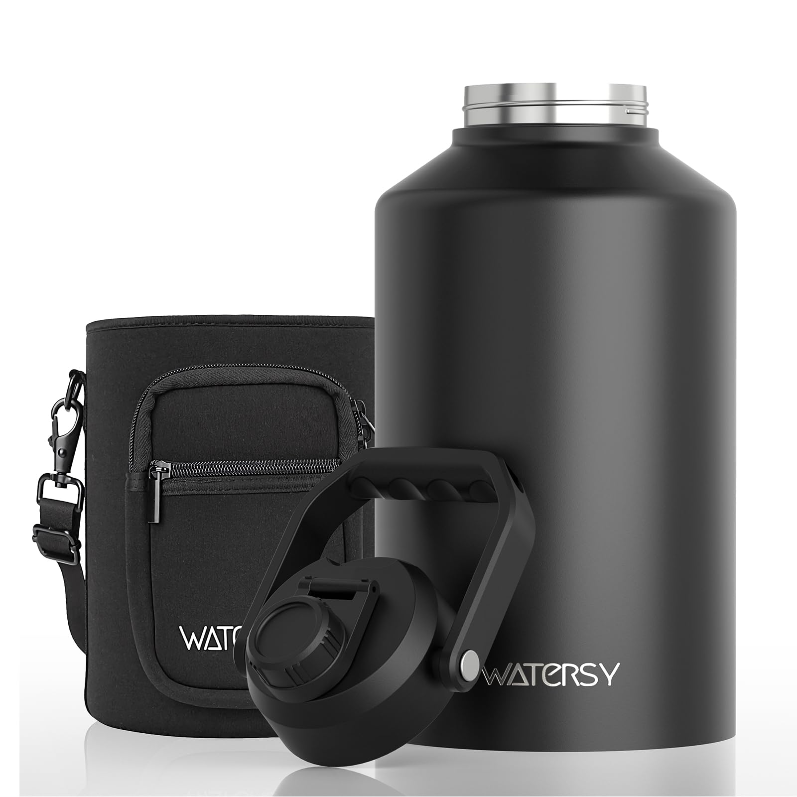 WATERSY 1.5 Gallon Water Bottle Insulated(Cold for 48 Hrs),BPA Free&amp;Leak Proof,196oz Stainless Steel Water Jug,Big thermos,Large Water Bottle with Handle for Gym,Hiking,Camping&amp;Travel,Black