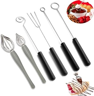 4 Chocolate Dipping Fork Spoons Set,2 Culinary Drawing Decorating Spoon Set | Candy Dipping Tools, Stainless Steel Kitchen Cooking Tweezers Tongs Icing Spatula for Decorative Plates Making Desserts