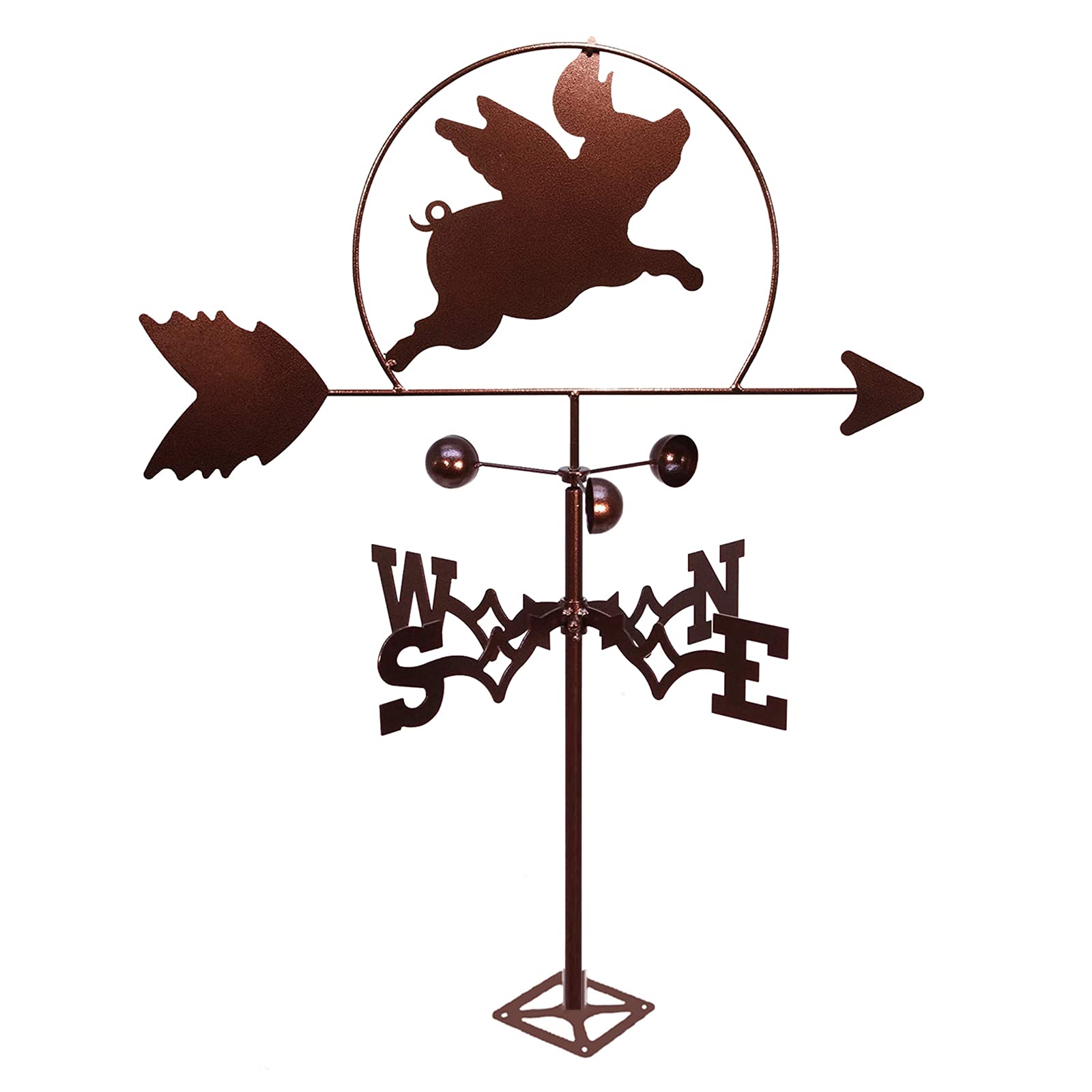 WIQUYBML Weather Vane Decoration Weathercock Garden Stake wind vane Flying pig Wind Direction Indicator Stainless Steel weathervane for Outdoor Roof Measuring Tool Mount(A)