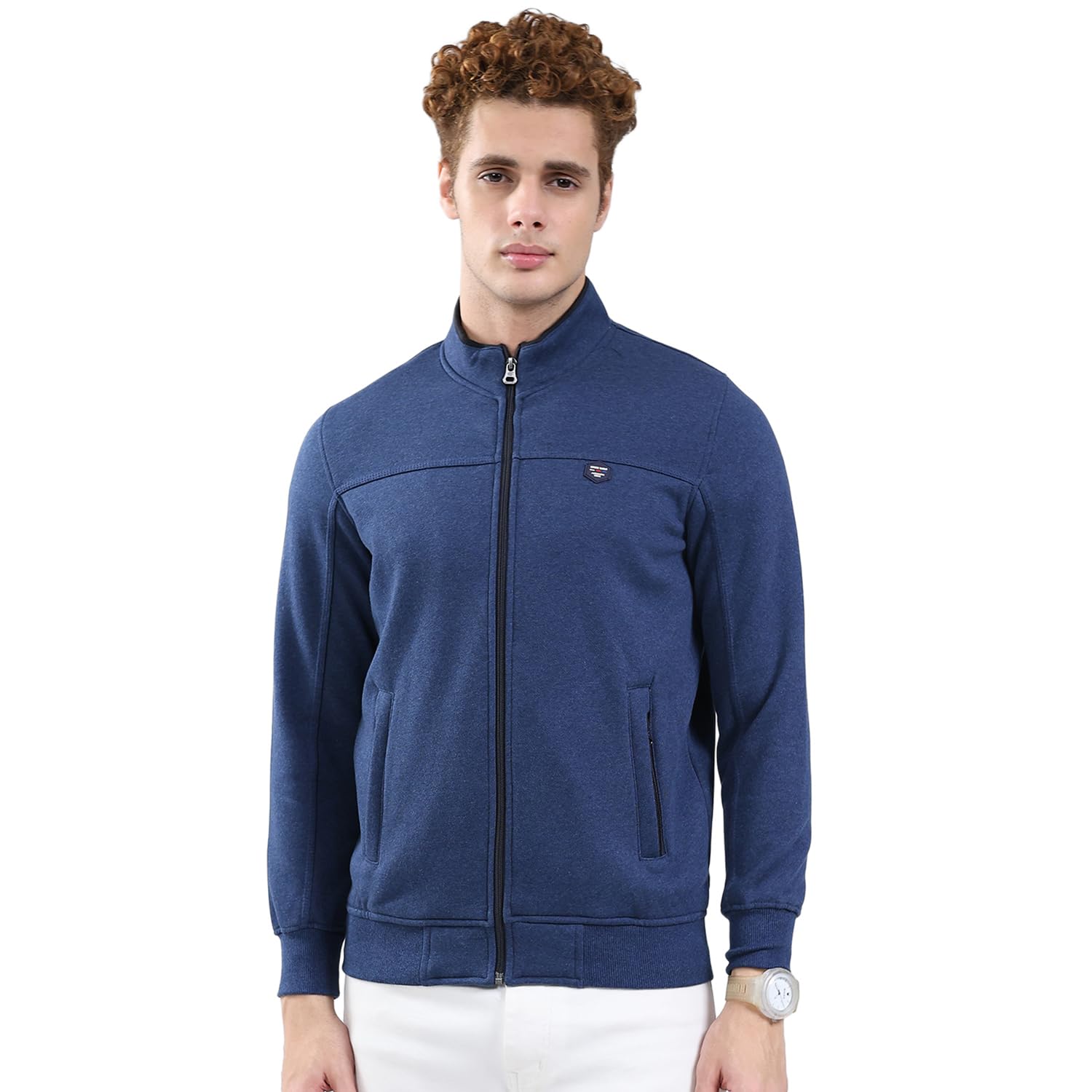 monte carlo Men Regular Fit Mock Neck Solid Zip Closure Full Sleeve Sweatshirt | Warm Casual wear | Stylish Layering Sweatshirt | Comfortable Winter Fashion | Winter Sweatshirt for Men's Blue L-picture-17