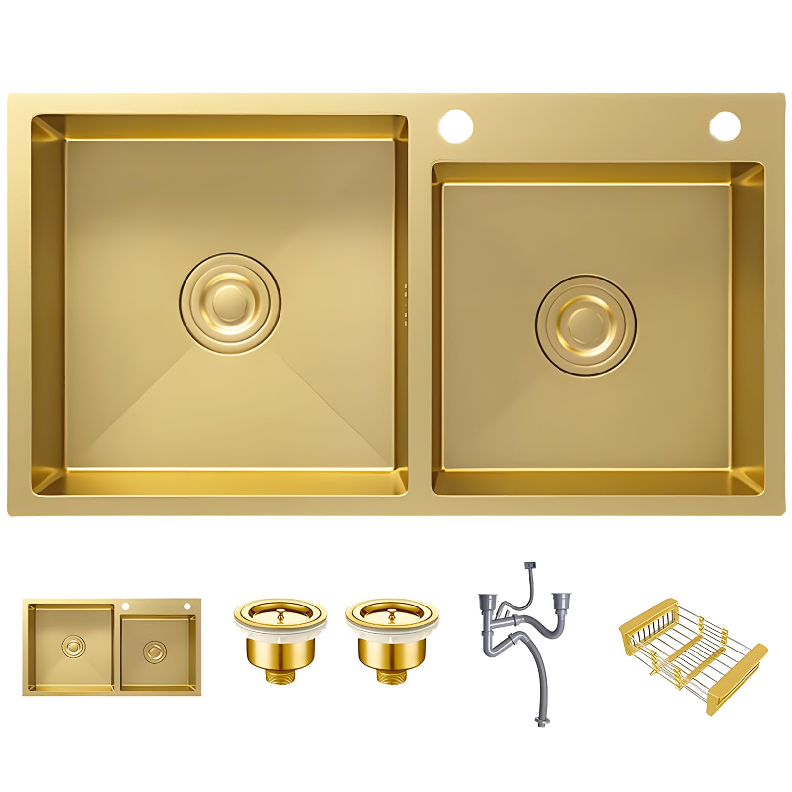 Fregadero de cocina dorado de doble tazón de acero inoxidable y 29.5x15.7 bajo encimera
