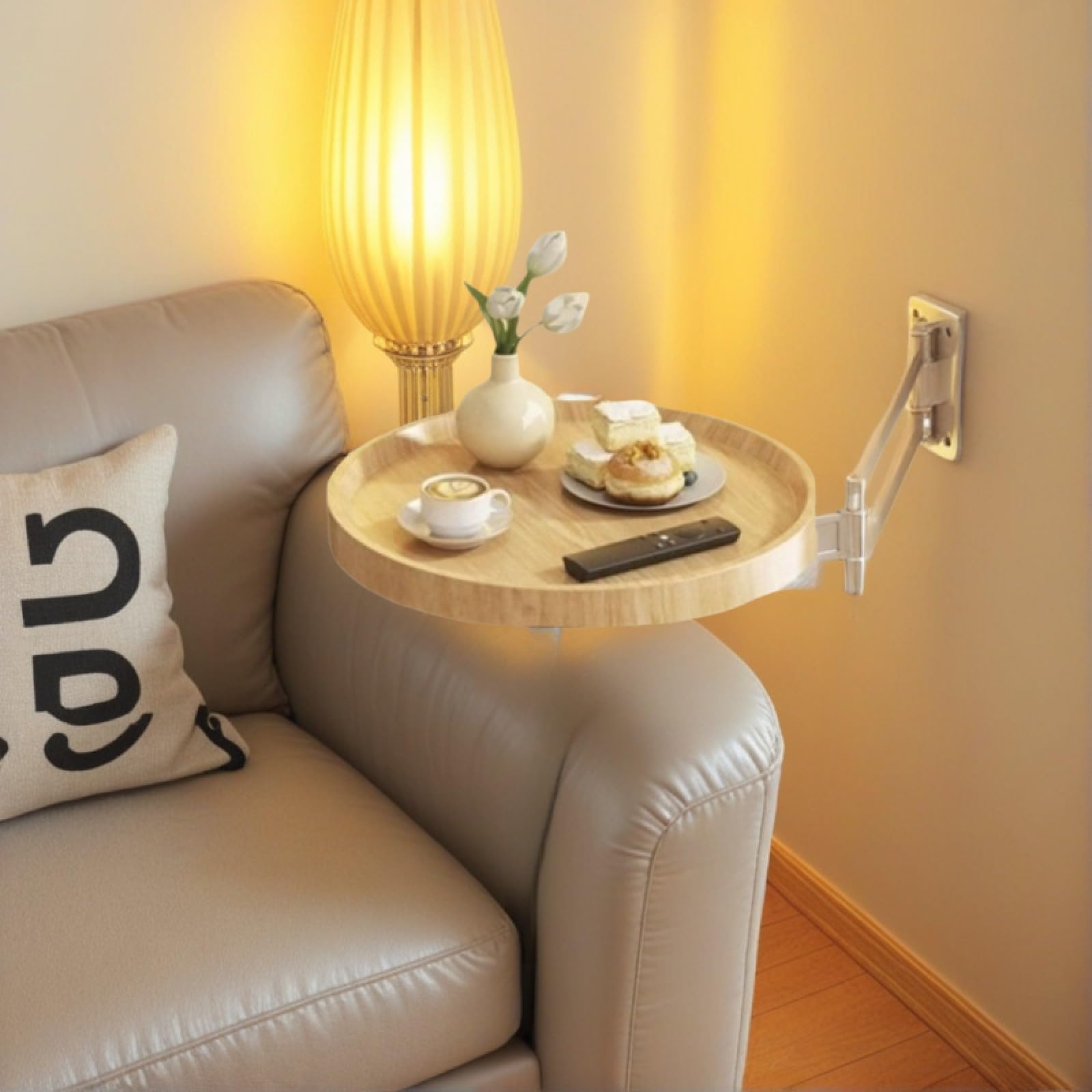 Folding Table Wall Mounted Small Round Tray | Wall Mounted Floating Folding Table with 180° Rotatable & Retractable Design | Space-Saving Foldable