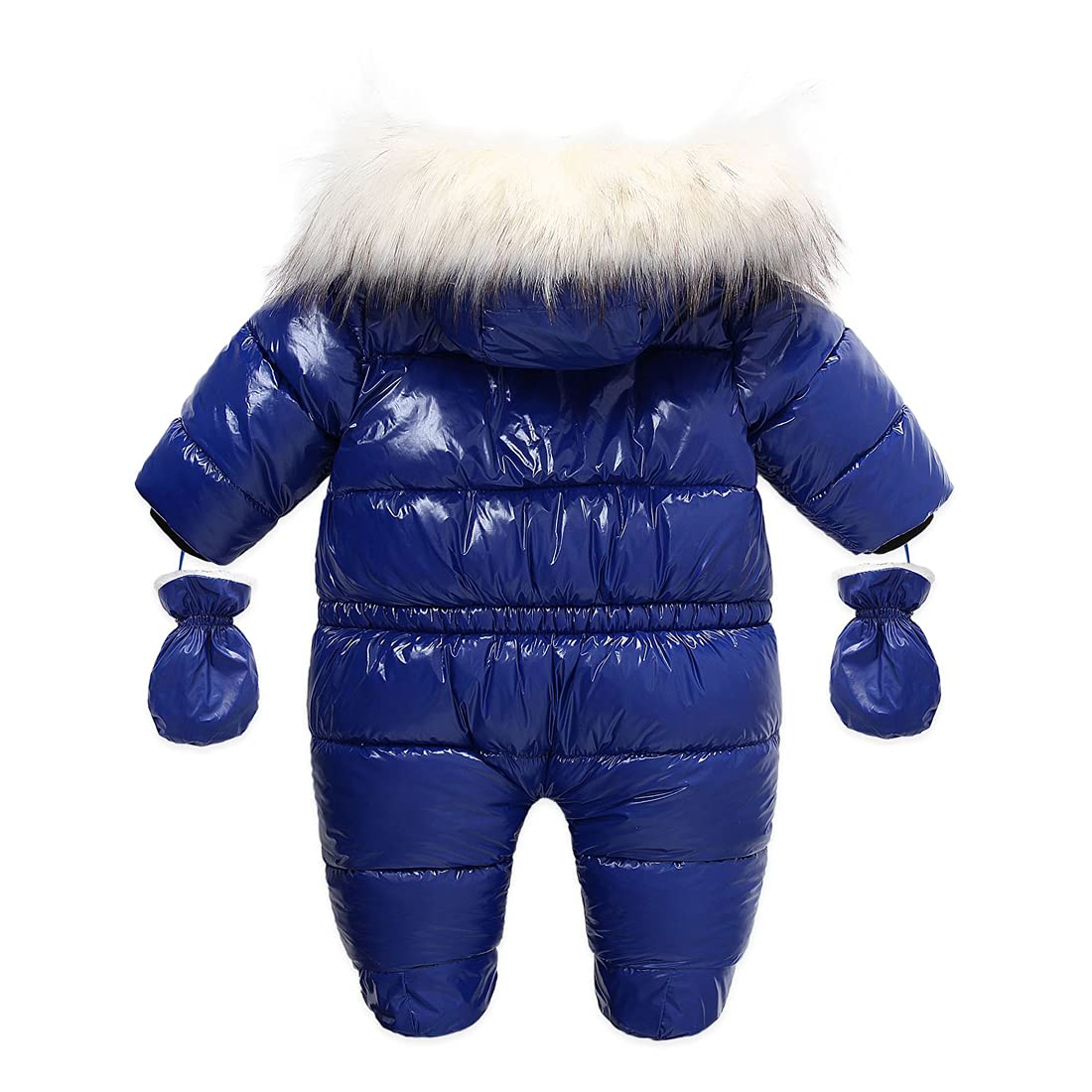 DINGDONG'S CLOSET Baby Boys Girls Winter Snowsuit with Fur Hooded Puffer Outwear Padded Snowsuit with Mittens(White, 6-9M)