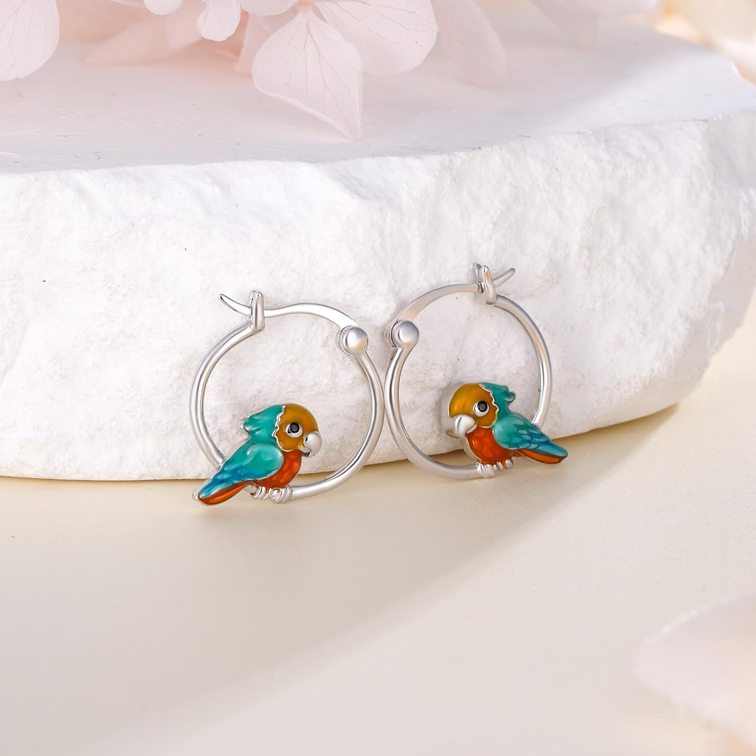 Parrot Hoop Earrings 925 Sterling Silver Bird Earrings Tropical Parrot Gifts Bird Jewelry for Women - Image 2