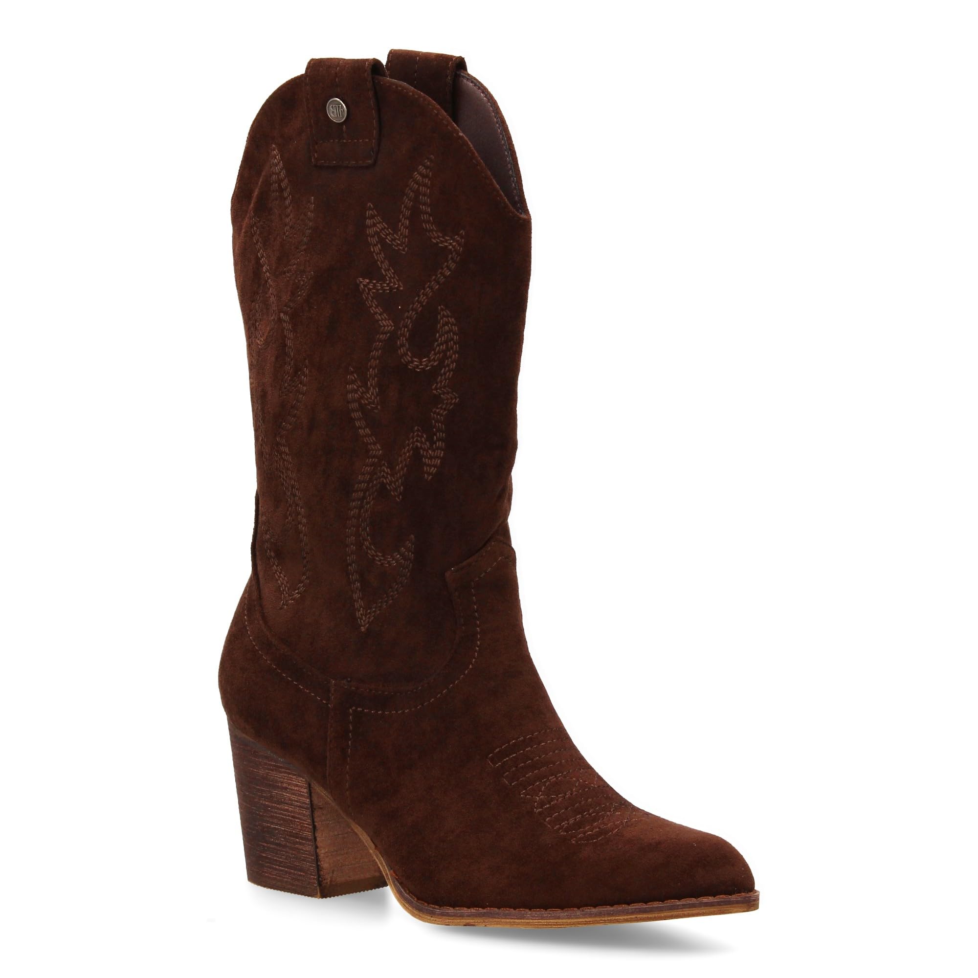 Bota Campera con Tacon, Comodas, Bordado en Cana y Empeine, Estilo Vaquero Cierre de Cremallera, Ideales Otono Invierno