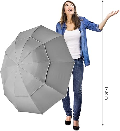 Miniatura 18 de G4Free Paraguas invertido resistente al viento de 54/62 pulgadas con rayas reflectantes, paraguas de golf grande y compacto para lluvia, 10