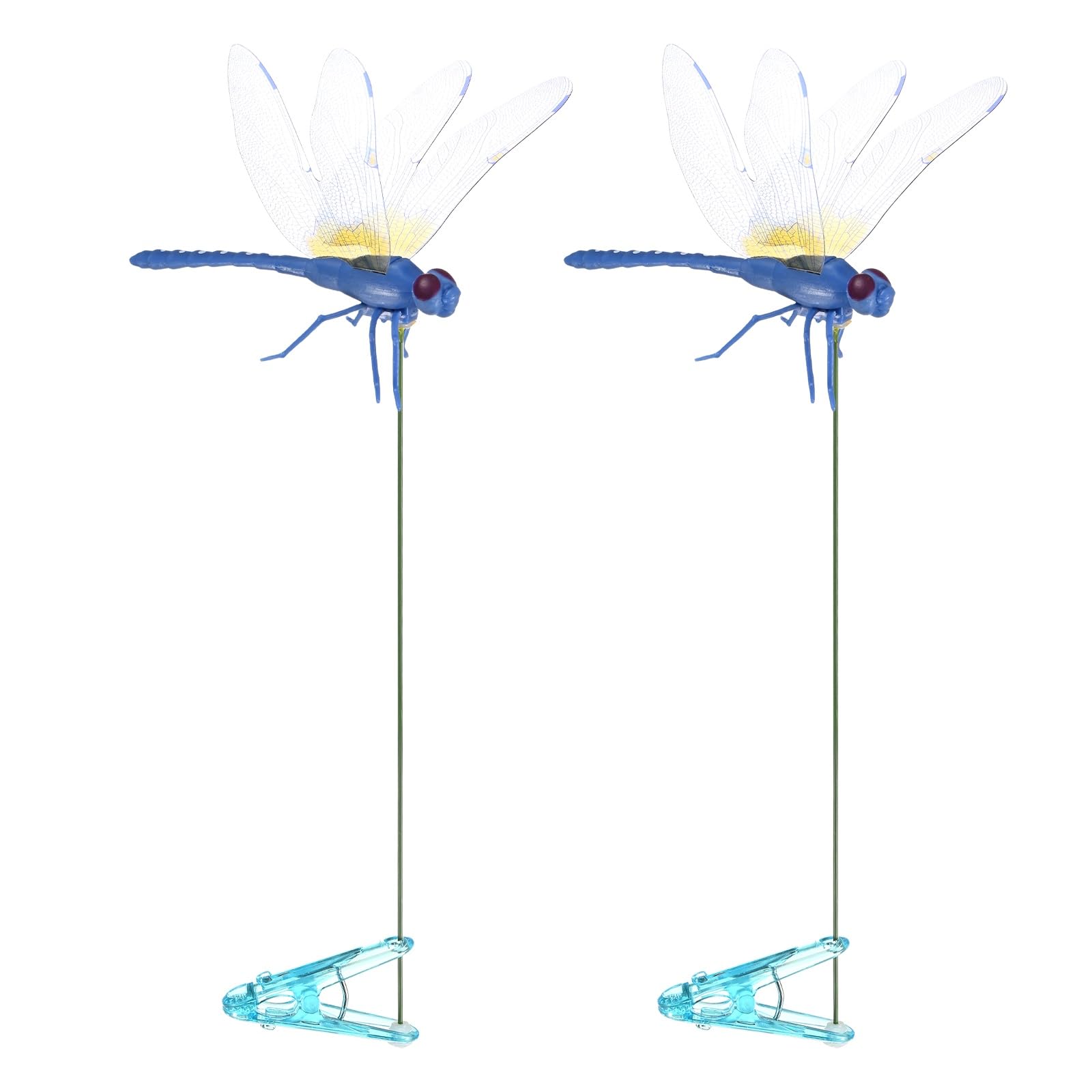 M METERXITY 2 Pack Dragonfly Clip Garden Stakes, 13 Inch Waterproof Metal 3D Dragonfly Garden Stakes Decor for Indoor/Outdoor/Lawns/Flower Pots/Beds/Bouquets/Patios Terraces/Hat Decor [Blue]