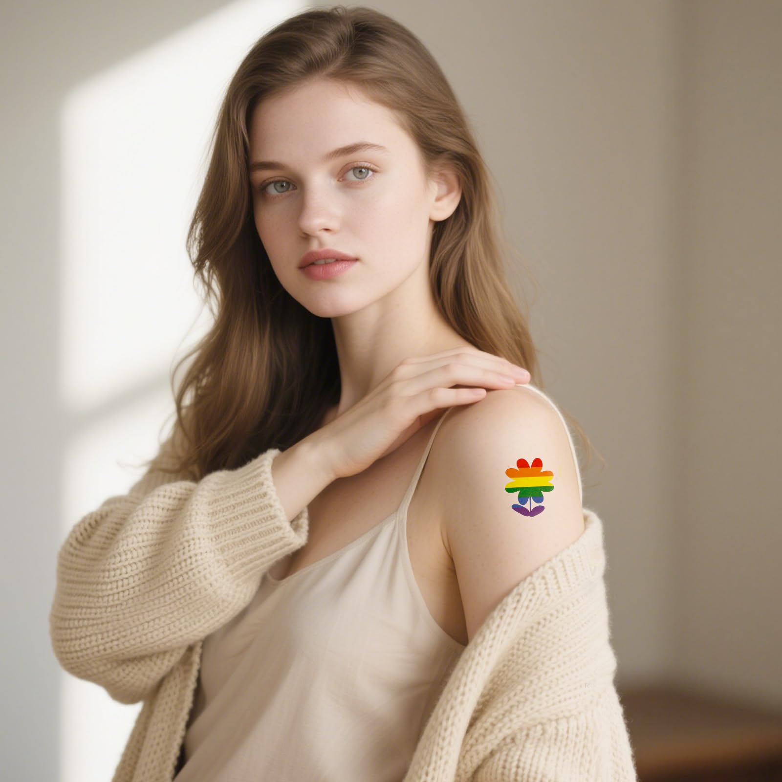 BOXOB 7 Arkuszy Pride Rainbow Temporary Tattoos, Naklejki LGBTQ Tattoos z Tęczową Flagą Love Heart Patterns na Parady Gay Pride Month Festiwale Upominki na Przyjęcia