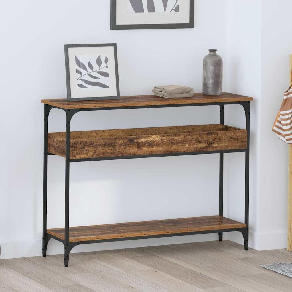 SXZenSpace Industrial Console Table 100 x 29 75 cm Old Wood Engineered Shelf Steel Frame Adjustable Feet for Living Room Corridor Bedroom