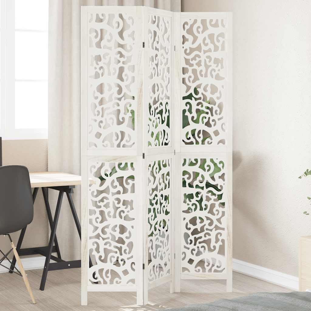 Paravento in legno di paulonia bianco, 3 pezzi, 105 x 200 cm