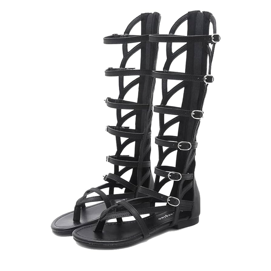 2022 Women's Open Toe Knee High Sandals, Buckle Strap Womens