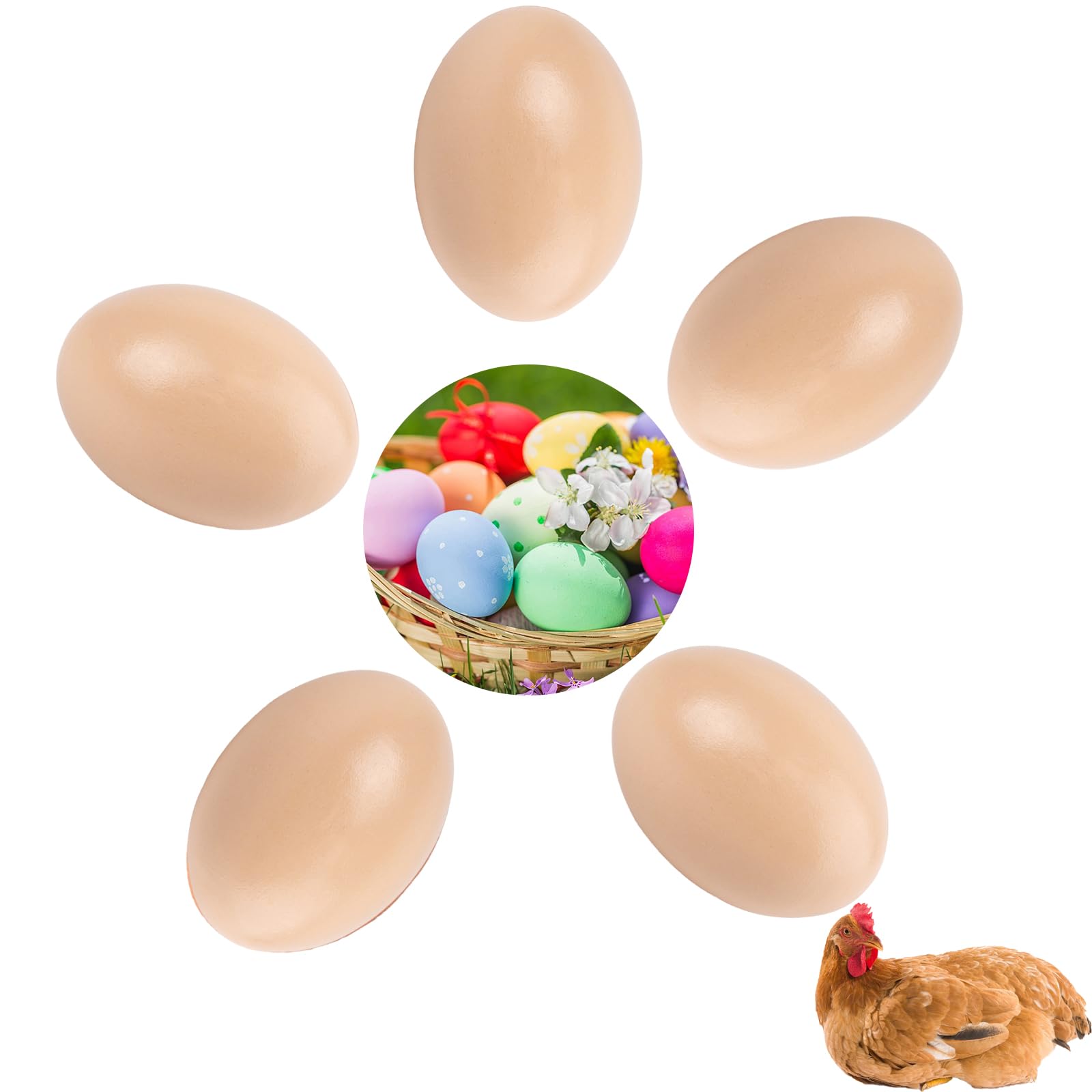 Huevos de Madera Falsos para Gallinas, 5 Piezas Huevos Simulados Realistas