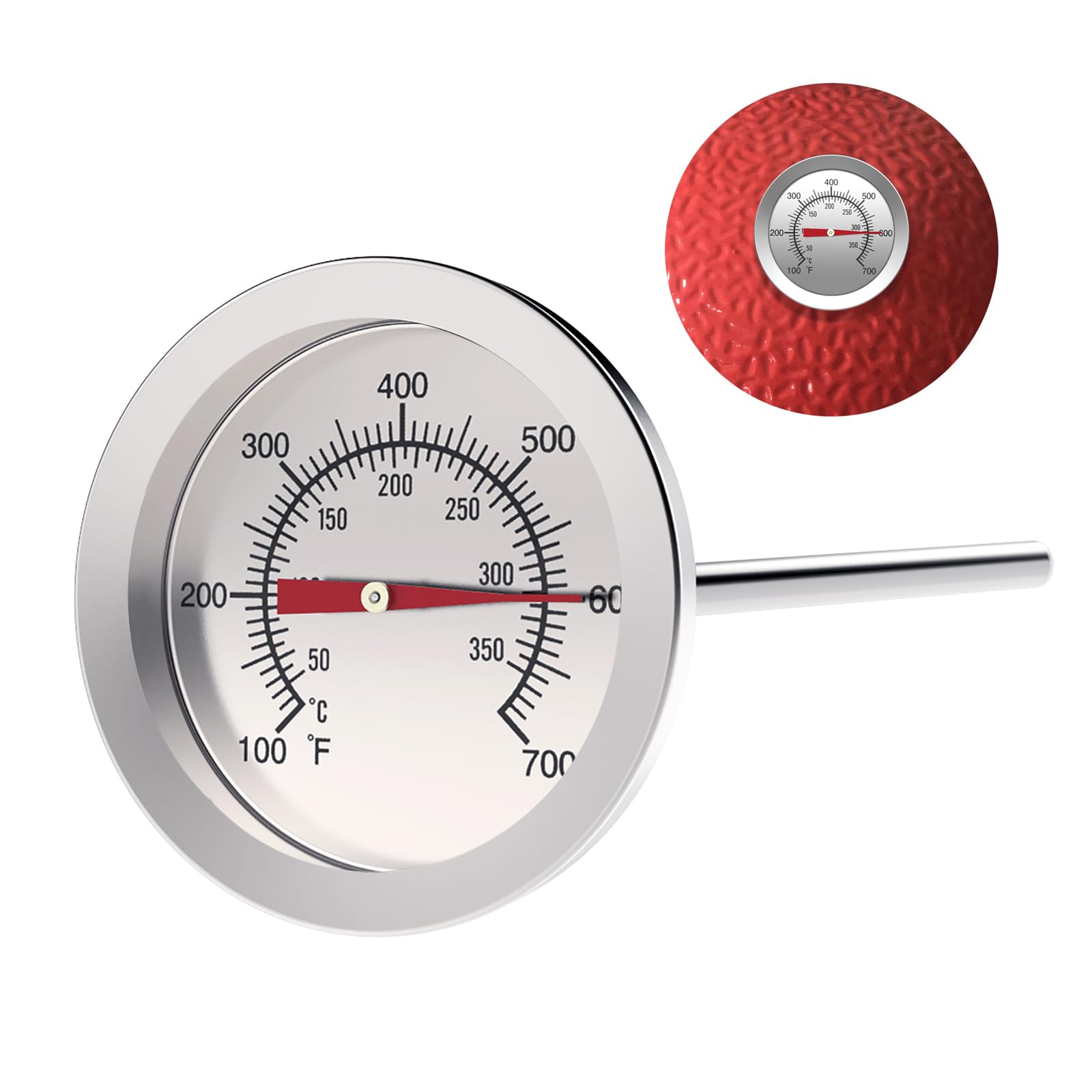 KT THERMO 2 inch Grill Thermometer Barbecue Charcoal Smoker Temperature Gauge Grill Pit Replacement Thermometer for BBQ Meat Cooking Lamb Beef,Oven Wood Stove Accessories, Stainless Steel, White