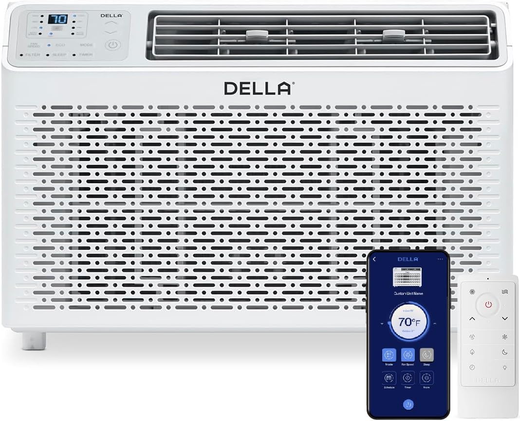 12000 BTU Smart Inverter Window Air Conditioner, Works with Alexa and WiFi, Cools Up to 550 Sq. Ft, GEO Location, Energy Saving AC Unit with Smart Controls, Remote, Dehumidifier, Reusable Filter