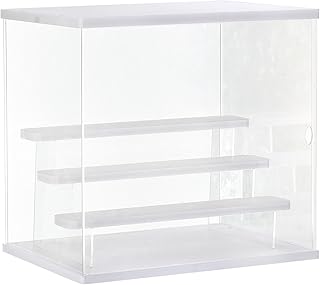 MECCANIXITY Clear Acrylic Display Case with LED Light 3 Tier Dustproof Showcase Assemble Cube Storage Boxes Stand for Collectibles, Action Figures (12.6x9.45x11.81) White