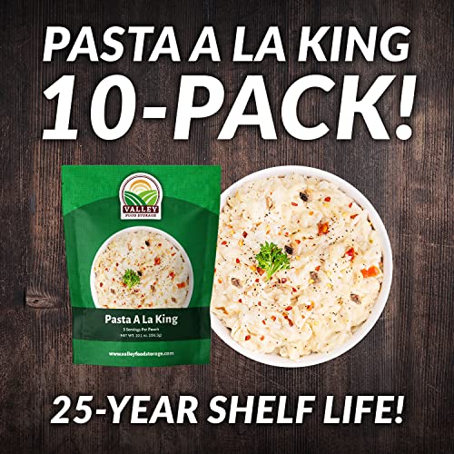 Image of Valley Food Storage Pasta A La King | 10-Bag Bucket, 50 Servings | Non-GMO Premium Emergency Food Supply, 25 Year Shelf Life | Survival Meal Kits, Prepper Food & Off-Grid Living Supplies, Packaged in USA