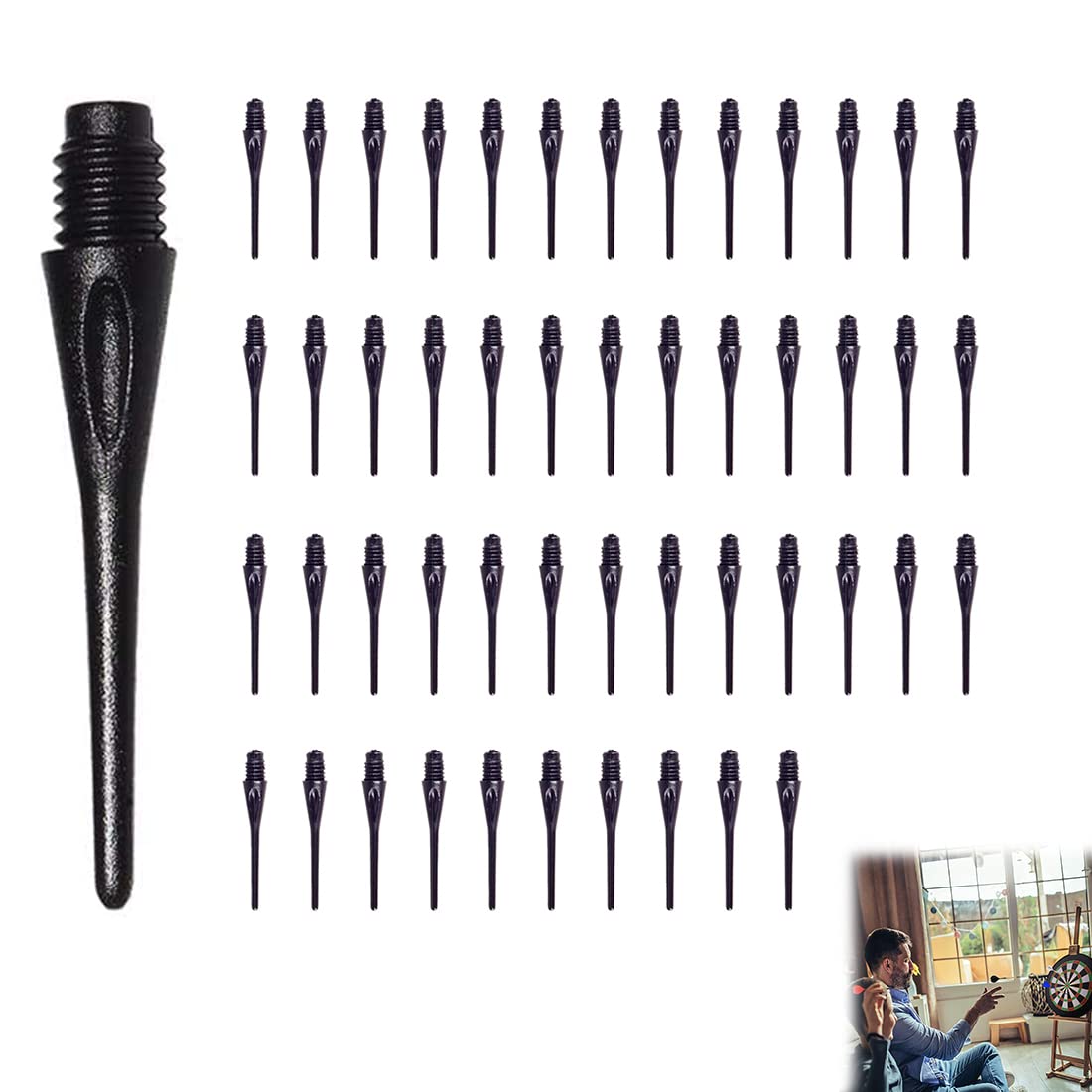 50 Pieza Puntas de Dardos Profesionales, Dardos Punta de Plastico, Puntas De Dardos De Punta Blanda De Plástico Universal, Accesorios De Dardos, Para Diana Electrónica (Negro)