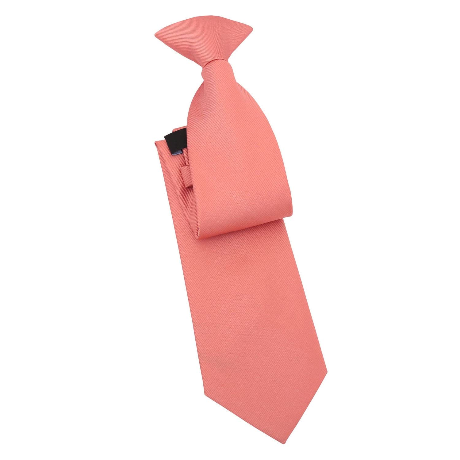 DQT Mens Plain Twill Clip-On Tie - Pre-Tied Necktie - Wedding, Business & Formal - Fusion Coral