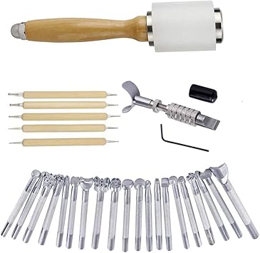 DUJISO 20 PCS Leather Stamping Tool Leather Carving Working Saddle Making Tools DIY Leather Craft Stamps Set DIY Hammer DUJISO 20 PCS Leather Stamping Tool Leather Carving Working Saddle Making Tools DIY Leather Craft Stamps Set DIY Hammer