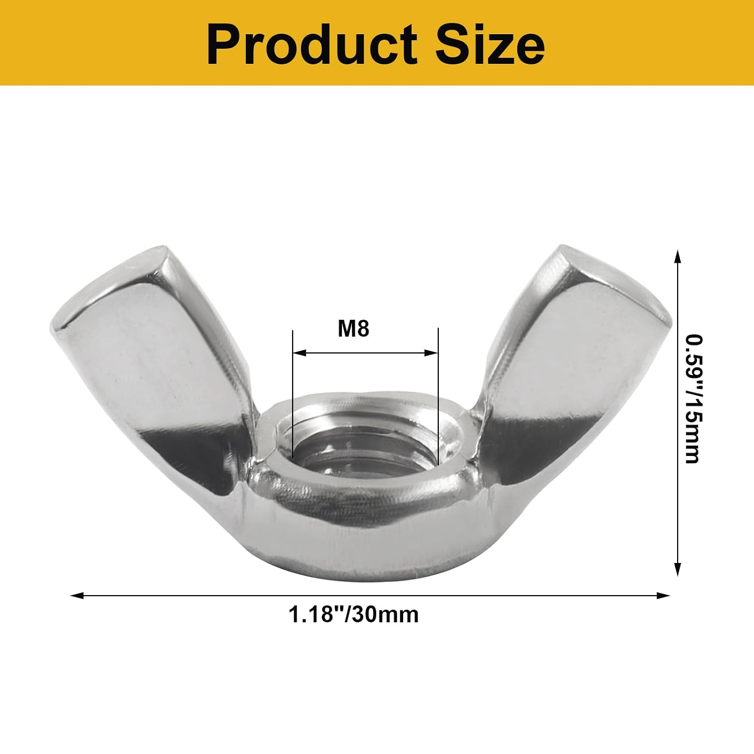 M8 Wing Nuts, 20PCS, 304 Stainless Steel