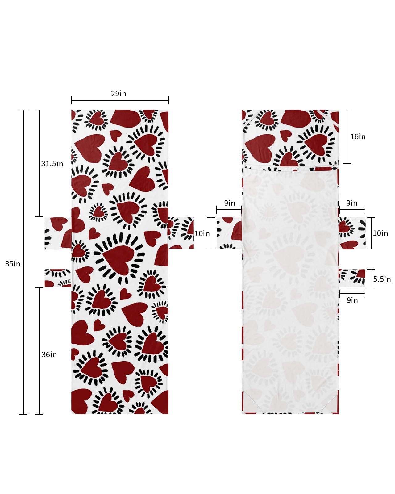 Red Love Heart Valentines Beach Lounge Chair Towel Cover, Soft Chaise Lounge Towel with Side Pockets Patio Pool Chairs Cover for Beach/Pool Sunbathing 29x85 Black Striped Watercolor