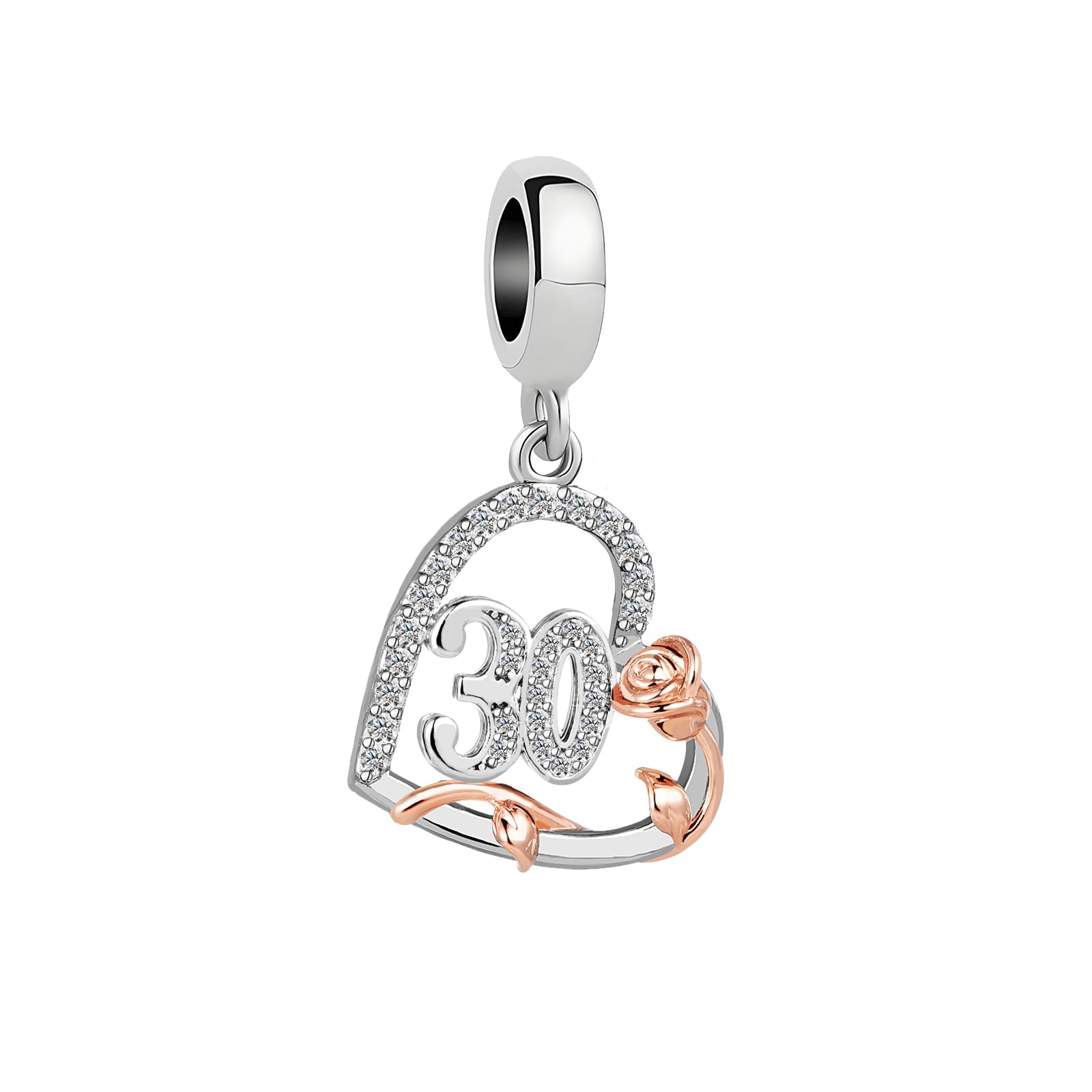 12 13 16 18 21 30 40 50 60 70 80 Birthday Charms for Bracelets Womens Rose Flower Love Heart Charm Beads Compatible with Pandora Bracelets-image-39