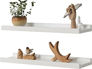 Gieanoo Wandregal Weiß, 2er Set, 50cm Massives Eichenholz Schweberegale Bilderleiste Weiss Regalbrett weiß Für Schlafzimmer, Küche, Arbeitszimmer,kinderzimmer Wandboard Weiss