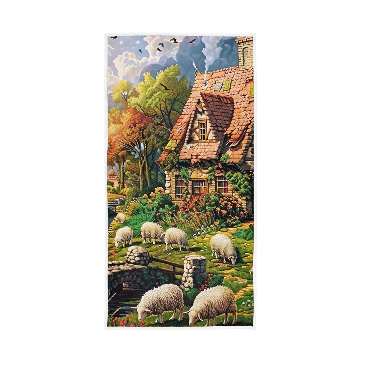 HUYGD Autumn Scene Sheep Farmhouse Hand Towels Bathroom, Hand Towels for Bathroom, Travel, Camp, Hotel, Spa 15 x 30 Inches