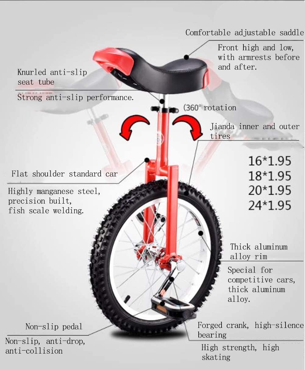 Monocykl, regulowany rower 16 "18" 20 "24" Trenażer kół 2.125 "Antypoślizgowa opona Równowaga roweru Zastosowanie dla początkujących dzieci Dorośli Ćwiczenia Zabawa Fitness (16inch)