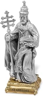 St. Gregory Fine Pewter Patron Saint Statue On Gold Tone Base, Made in The USA, 4-1/2"