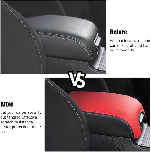 Miniatura 4 de sportuli Cubierta de consola central de cuero antiarañazos para apoyabrazos, reemplazo para accesorios Toyota 4Runner 2010-2023 2024 (Rojo)