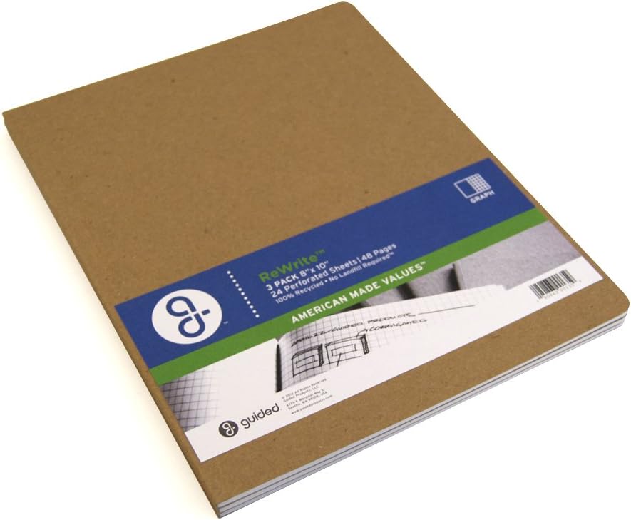 Guided Products ReWrite 8 x 10 Inches, Graph Recycled Notebook, 48 Pages, 3 Pack (GDP00135)