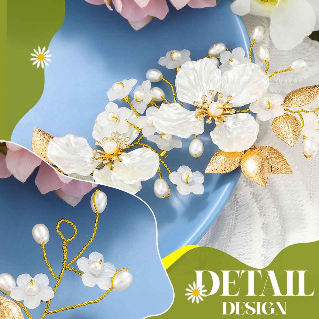 Ferma Capelli Da Sposa In Argento Con Foglie Di Vite E Perle
