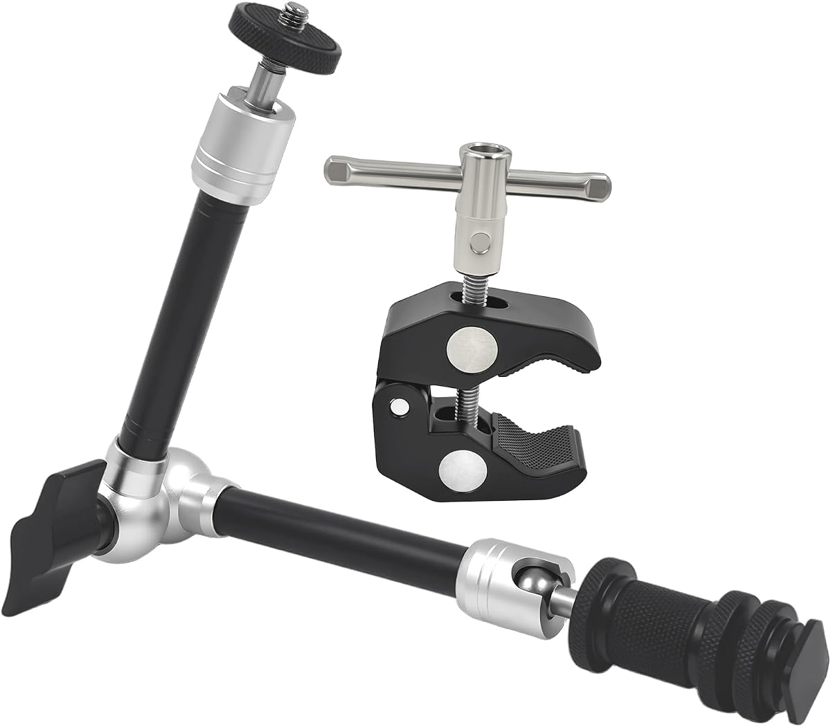 Brazo mágico articulado de 11" con súper abrazadera, tornillos de rosca de 1/4" y 3/8", cabezales de bola dobles de 360°, brazo de potencia de fricción adecuado para monitor, DSLR, micrófono, GoPro, SmallRig, luz LED, cámaras de acción