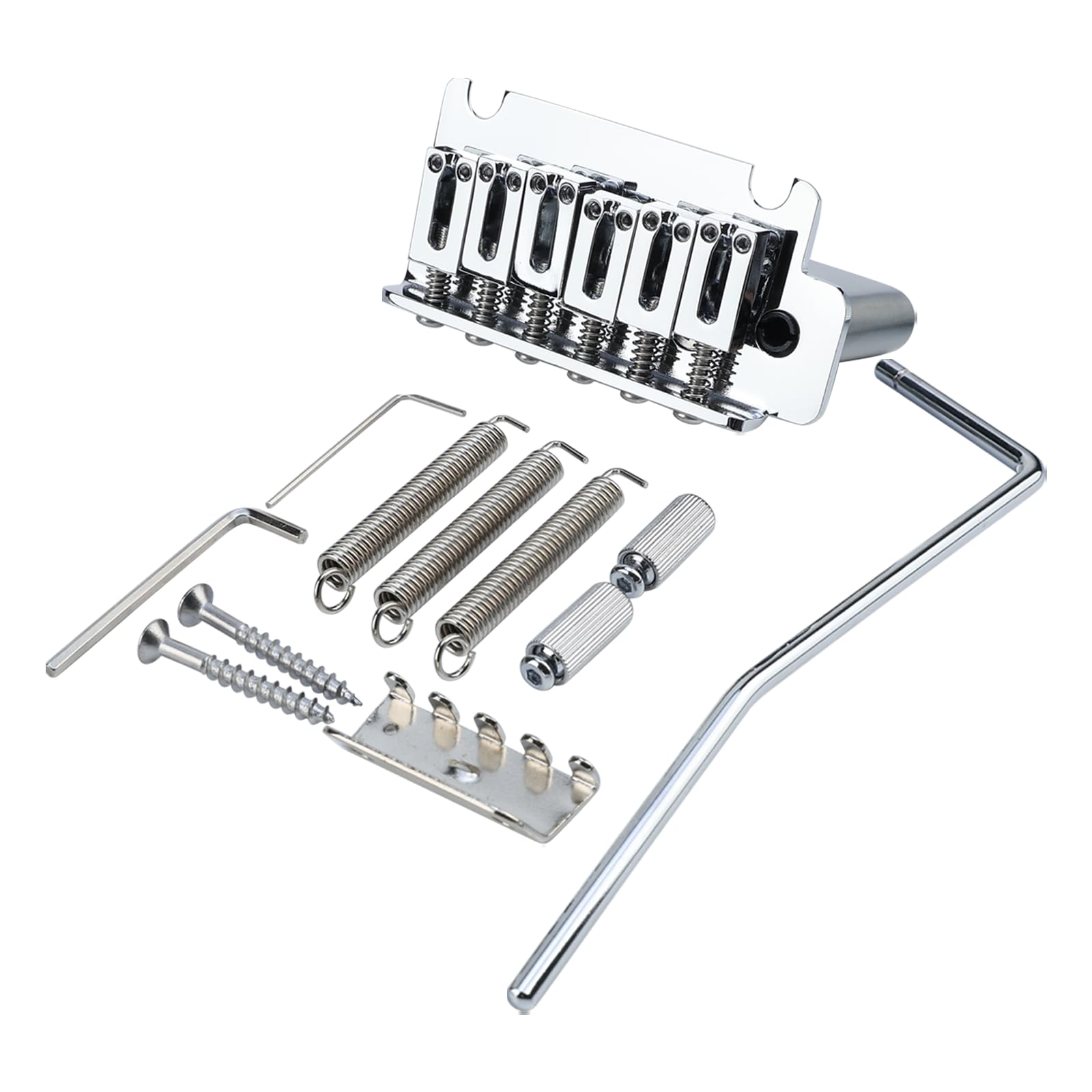 OVSAL 10.5mm Electric Guitar Bridge 2-Point tremolo bridge with Zinc Alloy Saddles Block Steel Plate Compatible with Stratocaster Start 6 String Electric Guitar Replacement Parts (Glossy Chrome)