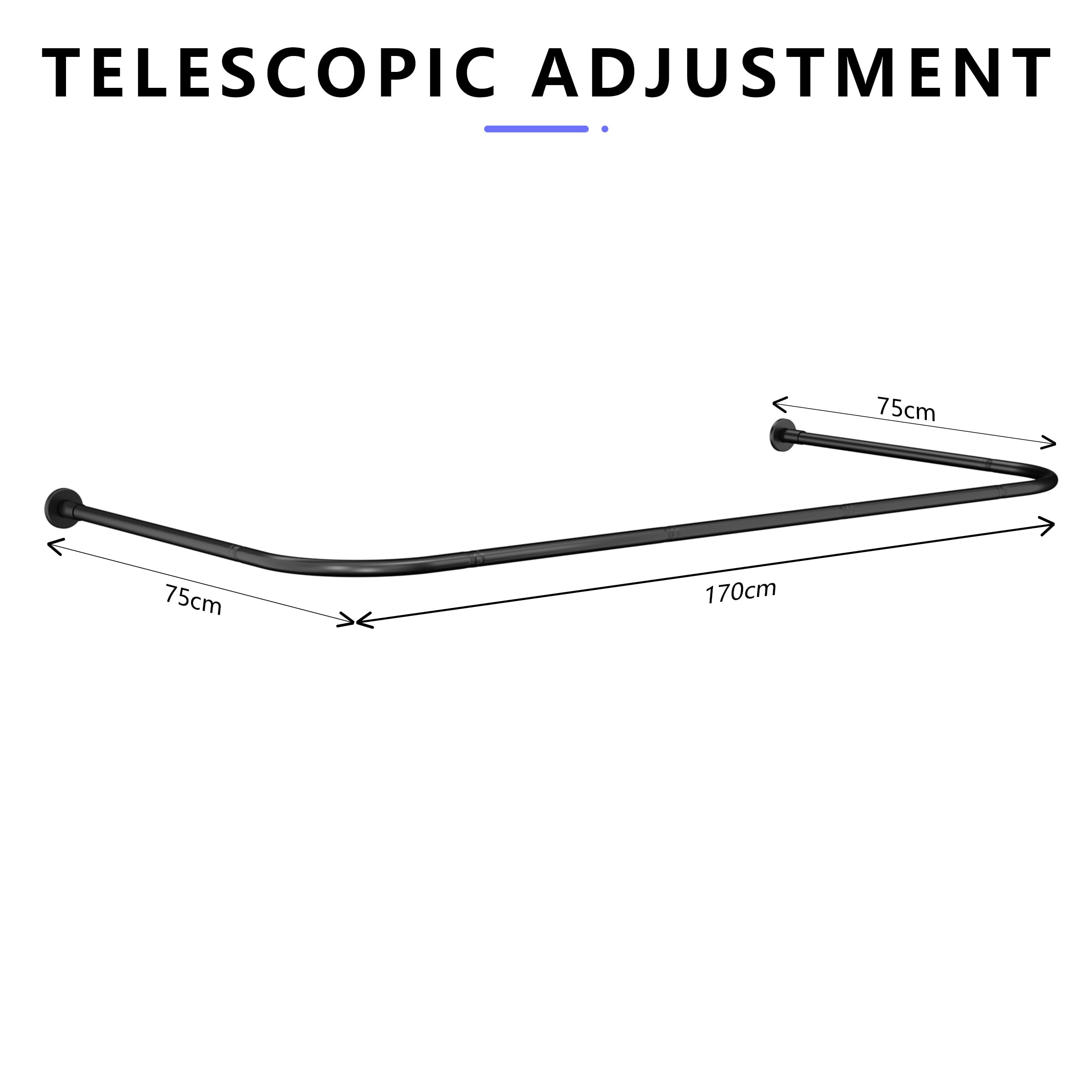 YOFOQ Shower Curtain Rail, U-Shaped, Adjustable Shower Curtain Rod 75x190x75 cm - Image 2
