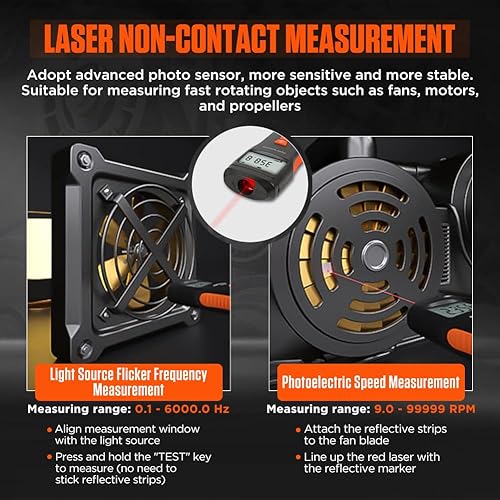 Miniatura 3 de Tacómetro tacómetro digital de contacto y sin contacto 4 modo de prueba Tacómetro de foto láser 1.0 ~ 99999RPM Tacómetro RPM de alta precisión con 4