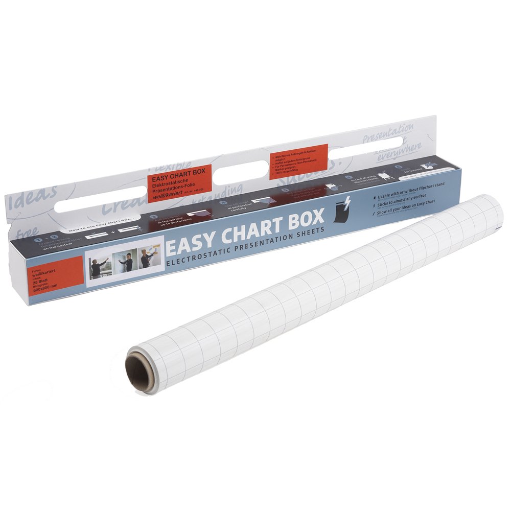 Easy-Chartbox selbsthaftende Folie für Präsentation kariert 25 Blatt 80x60 cm wie Flipchart oder Whiteboard to go