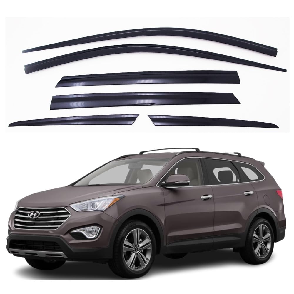 AUTOCLOVER Tape-On Rain Guards Window Visors 6 Pcs Set for Hyundai Santa Fe 2015 2016 2017 2018 / Window Deflectors, Out-Channel Vent Shades (Smoked)