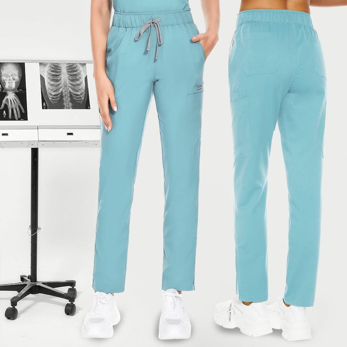 VIAOLI Scrub Workwear Straight Leg Drawstring Cargo Pants - Soft Stretch Nurse Uniform Unisex With 8 Pockets