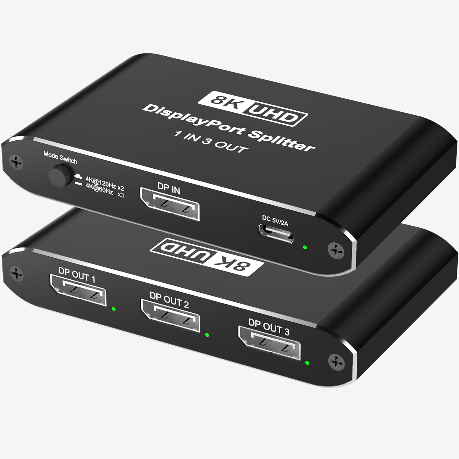 Displayport Splitter 1 in 3 out, 8K@60Hz, 4K@120Hz, Resolution DP 1.4 DisplayPort Switcher Selector Box, DSC Support, Display Port Switcher Compatible with PC, Laptop, Monitor, Gaming, TV, NVIDIA, AMD