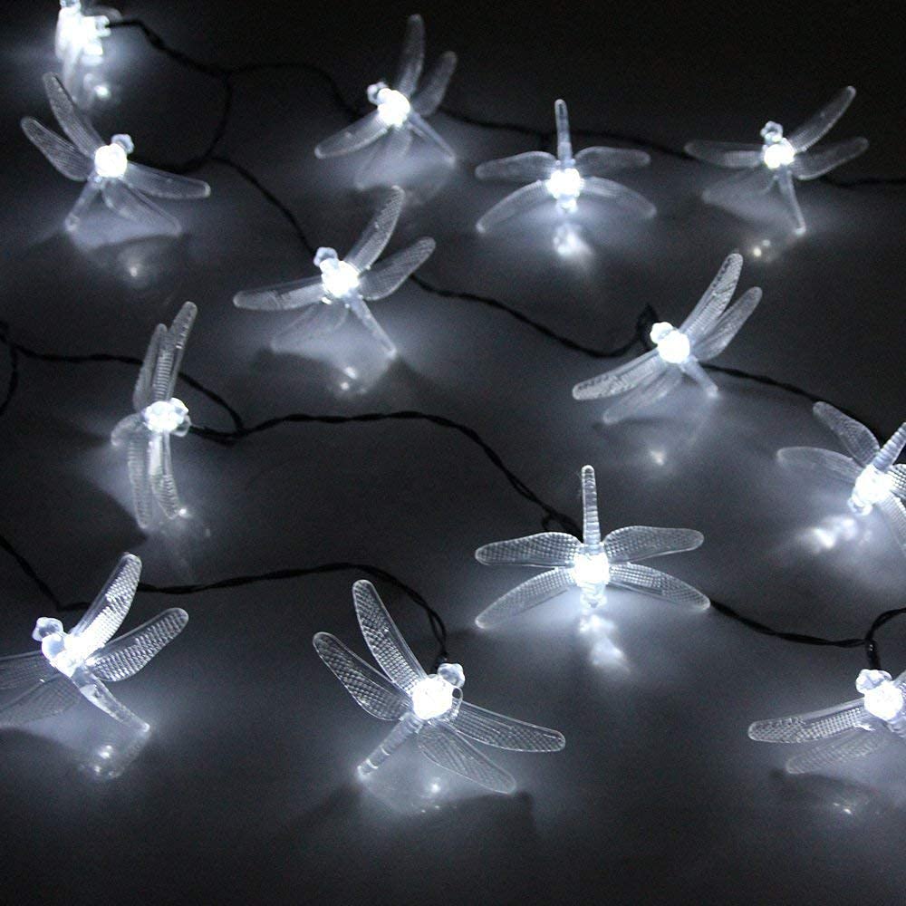 Guirnalda de luces de hadas con control remoto, 5 m, 50 LED, funciona con pilas, impermeable, ideal para exteriores, interiores, jardines, dormitorios (blanco)